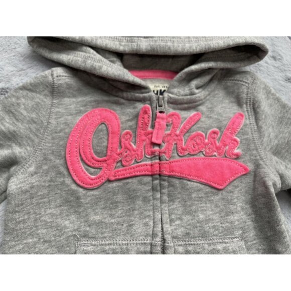 OshKosh Grey Front Zip Hoodie with Pink Lettering 9MO - Picture 4 of 4